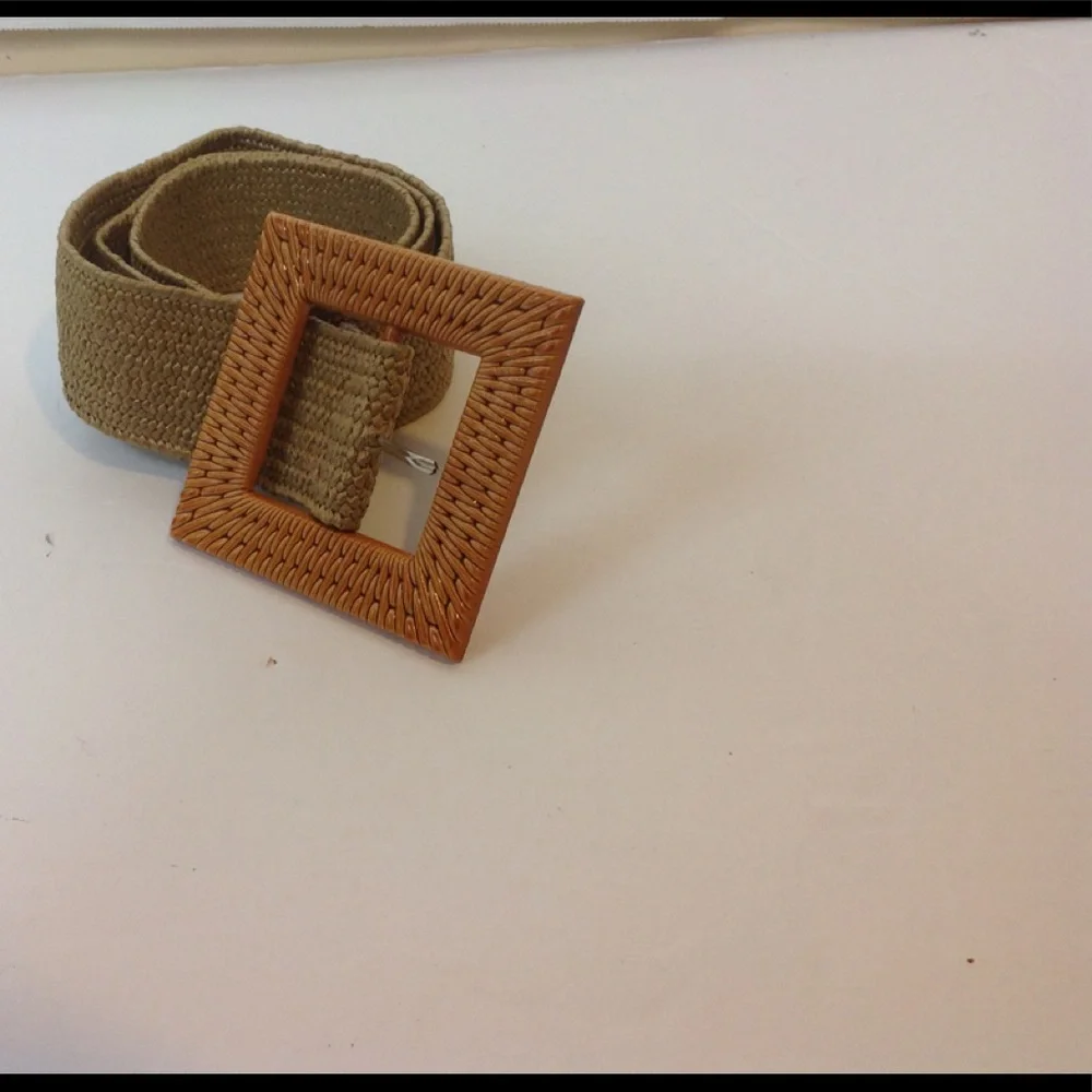 Tan Khaki Ratan Belt Square Buckle Stretch